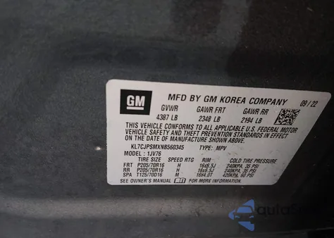 2022 Chevrolet Trax Awd Lt из США, поврежденный, VIN KL7CJPSMXNB560345